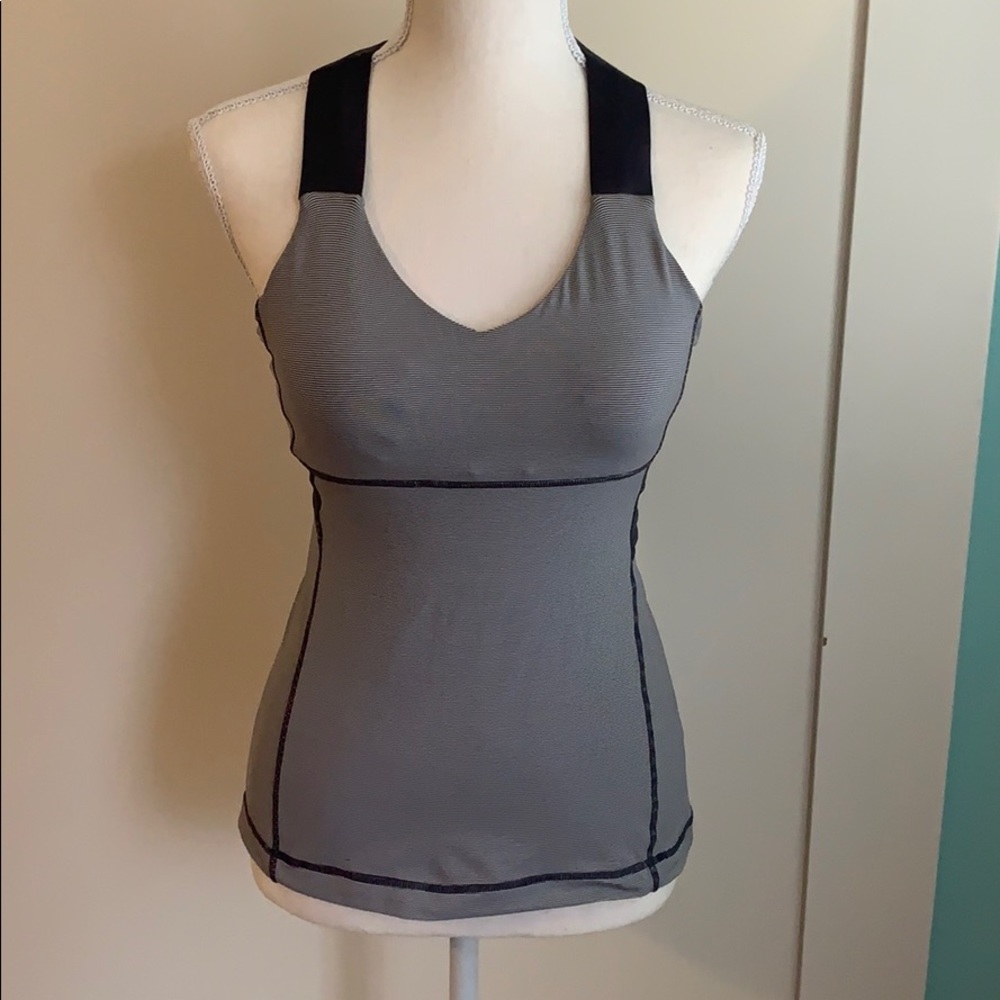 Lululemon grey and white striped exercise top